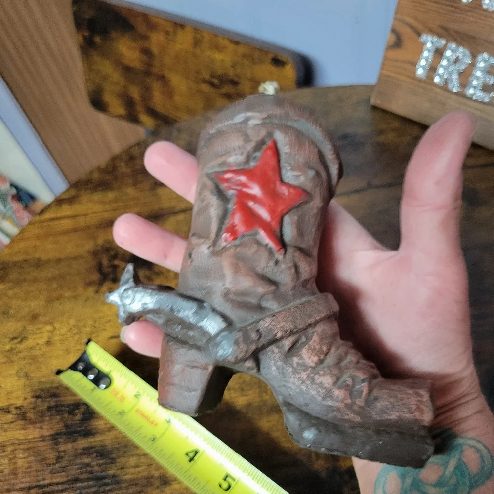 Vintage Rustic Cowboy Boot candle with Red Star super cute - Picture 8 of 12